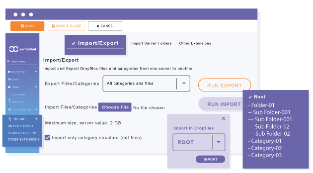Import a selection of files and folders