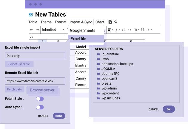 Synchronize table data with a server Excel file