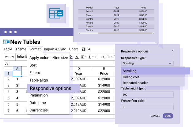 Responsive table using scrolling
