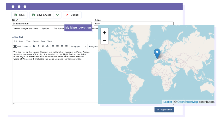 Attach a location to Joomla articles