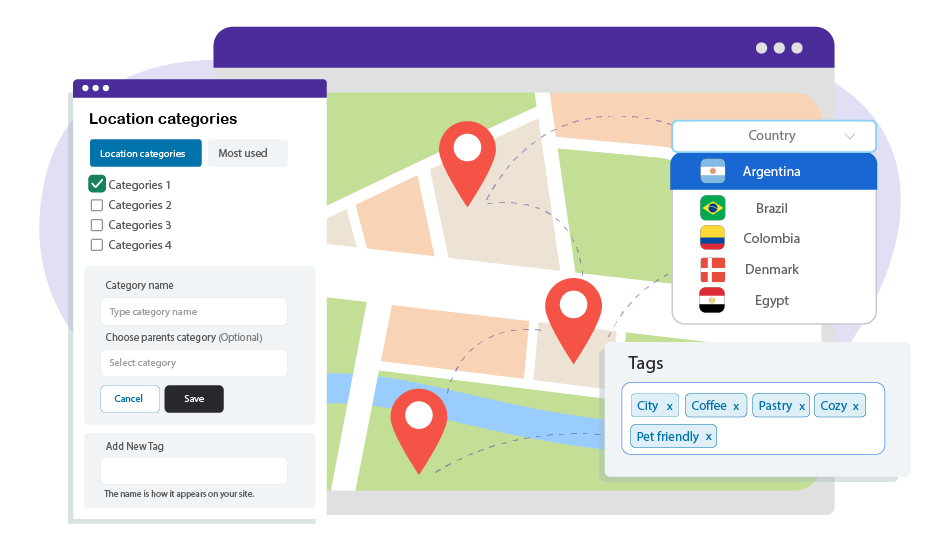 Store locator plugin with multicategory & country filters