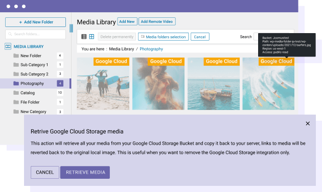 Retrieve all media from Google Cloud to WordPress