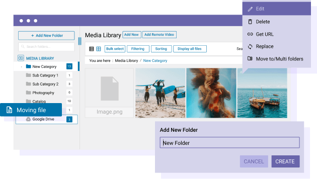 Manage Google Drive media and folders from WordPress