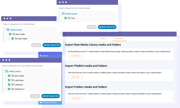 Import media and folders from 3rd party plugins