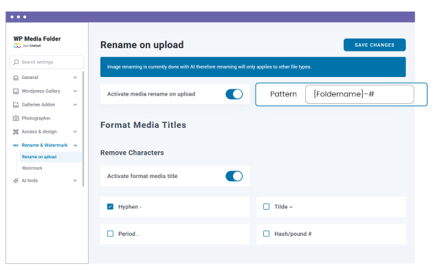 Define custom patterns for media renaming