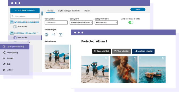 Client interactions with their photos: wishlist, filter, download