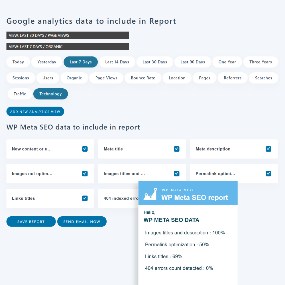 Enviar relatório de SEO por e-mail do WordPress