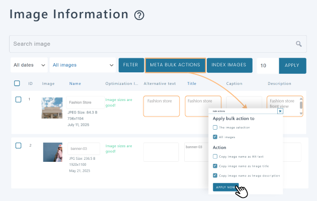 WordPress image information editor