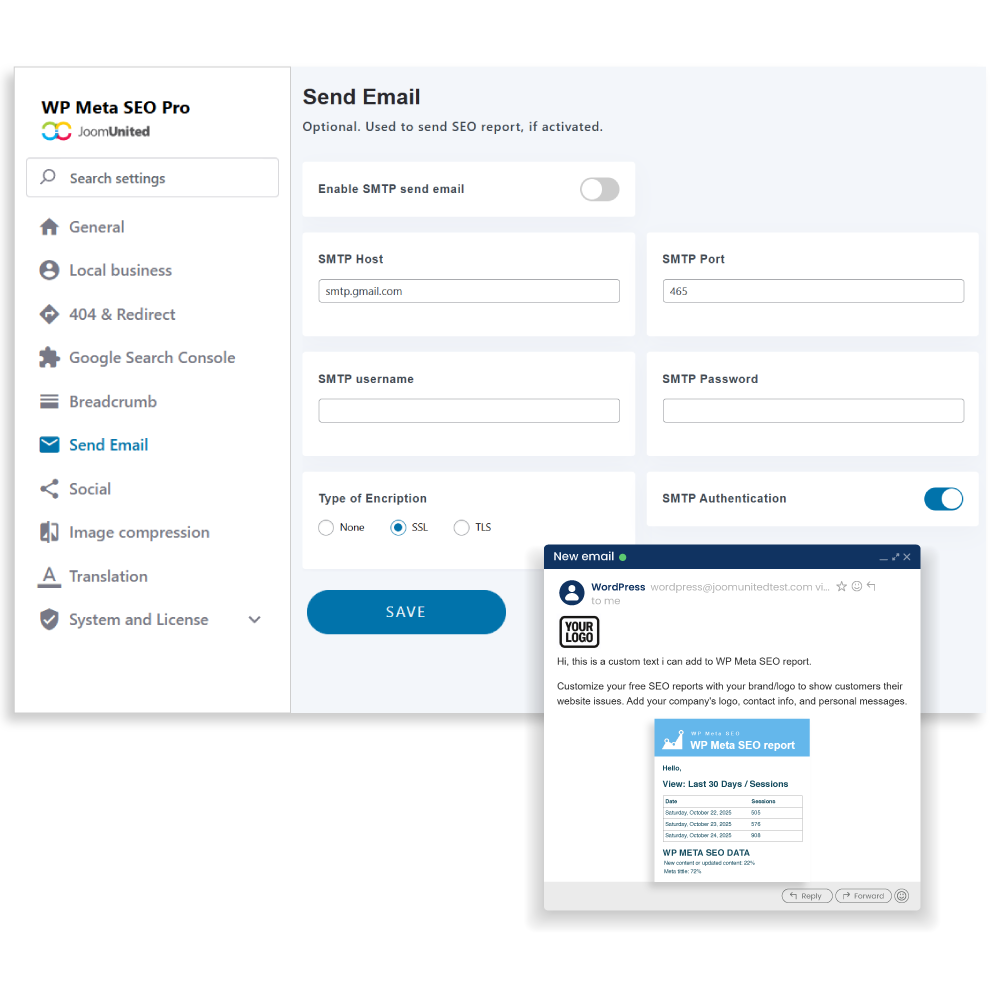 Configurar relatório de e-mail SEO