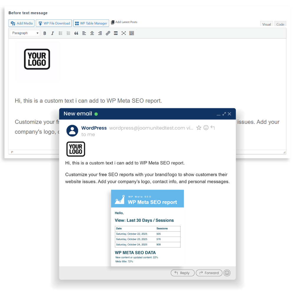 Relatório de SEO de e-mail com conteúdo personalizado