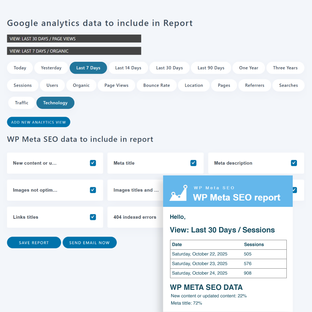 Enviar relatório de SEO por e-mail do WordPress