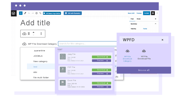 Załaduj kategorię pobierania plików jako blok Gutenberg
