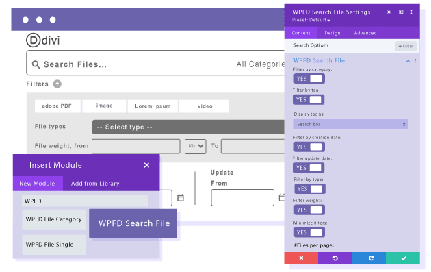 Load the file search engine in WordPress page builders