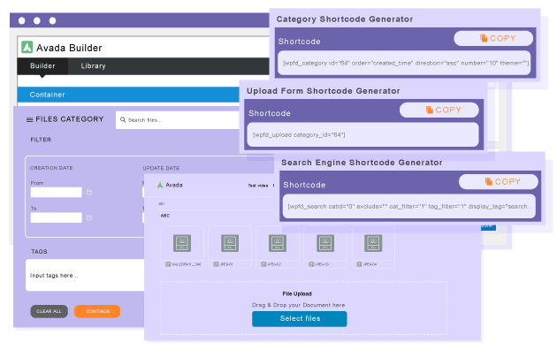 Using the shortcode generator for file download listing in Avada Fusion builder