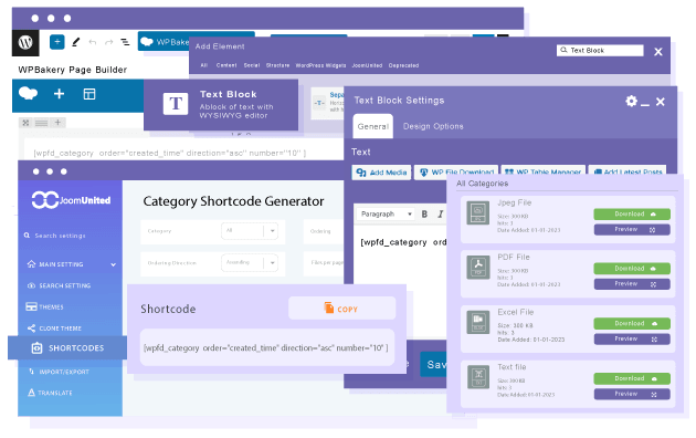 Using the shortcode generator for file download listing in WPBakery
