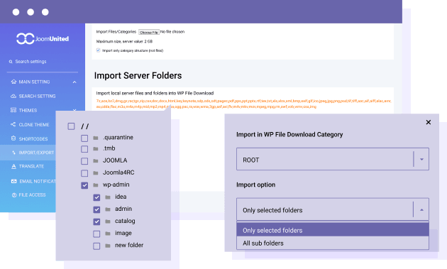 Import a selection of files and folders