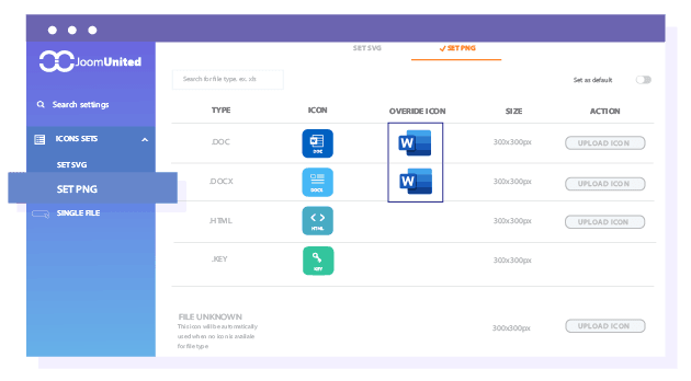 Use and replace quickly file icons with the .PNG icon system