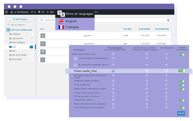 Upload translated files or copy files from original language