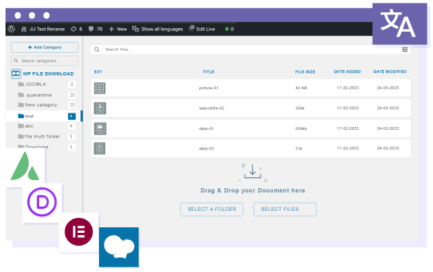 Using WordPress page builders and translated files