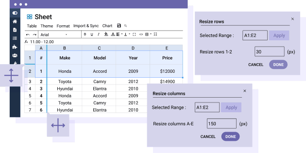 Resize your tables columns and rows