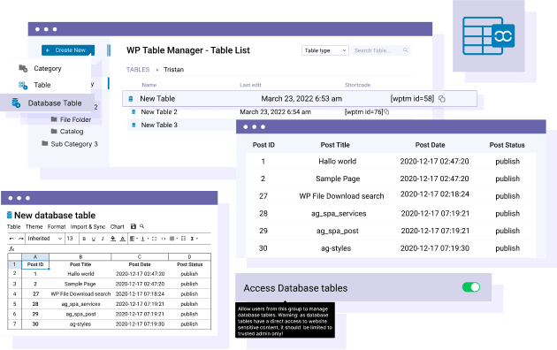 Table access to database tables