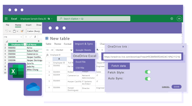 Import Excel sheet as table data or import content with style