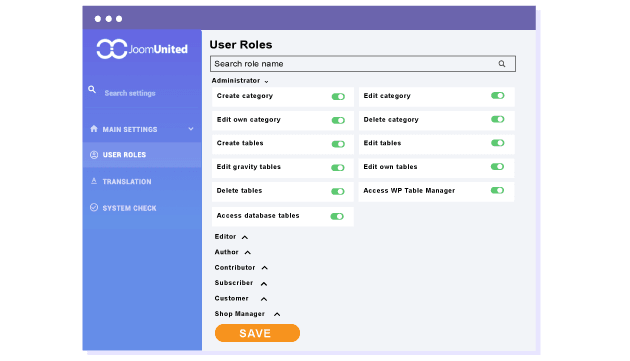 Editable tables with customizable permissions for different users
