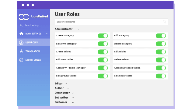 Editable tables with customizable permissions for different users