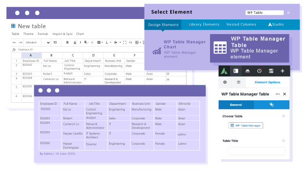 Load and manage HTML tables in Avada Builder