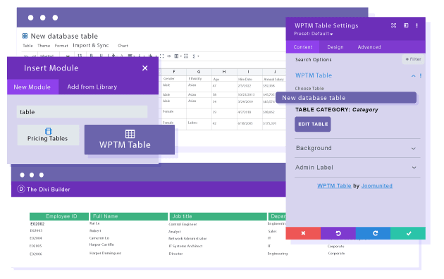 Add a table from database in DIVI Builder