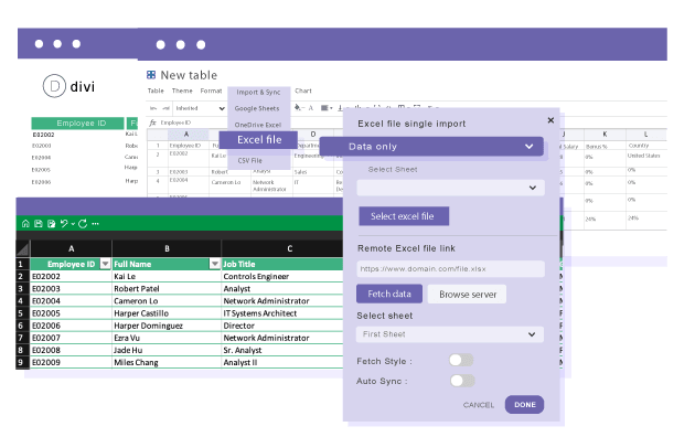 Insert Excel-based table in DIVI Builder