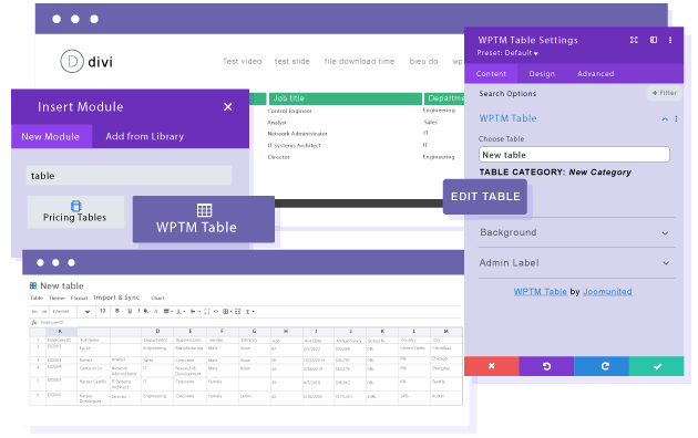 Load easily your HTML tables with DIVI Builder