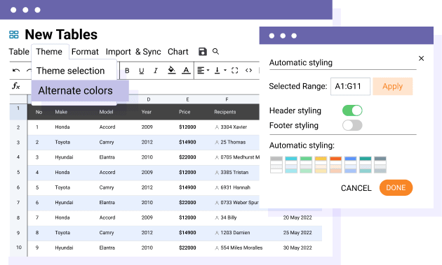 Automatic style on WordPress tables