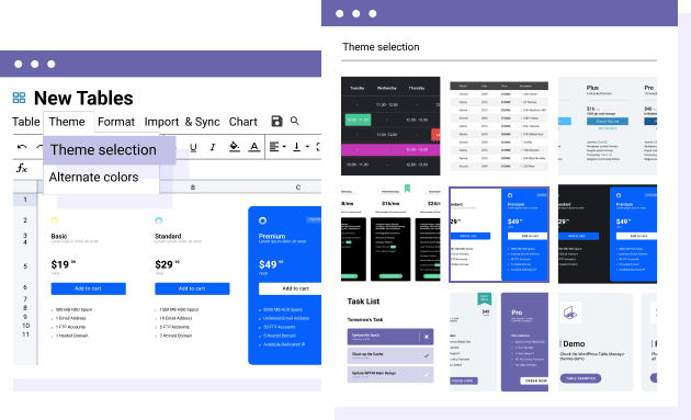 Create a price grid from a table theme