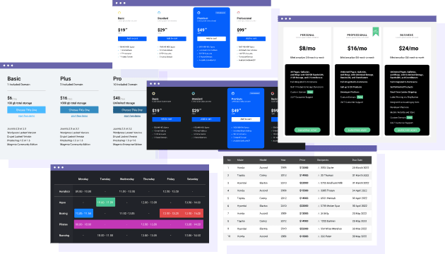 Themes and colors for Joomla tables
