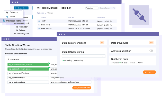 Visual connection to the WordPress database content