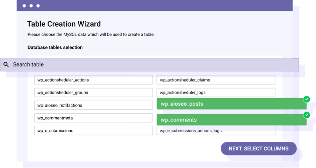Select and search one or several database columns
