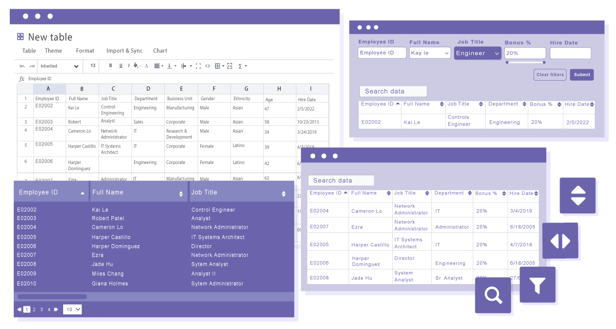 WordPress table data ordering and filtering