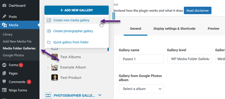 Create New Gallery  - Create a Photo Gallery with Albums in WordPress