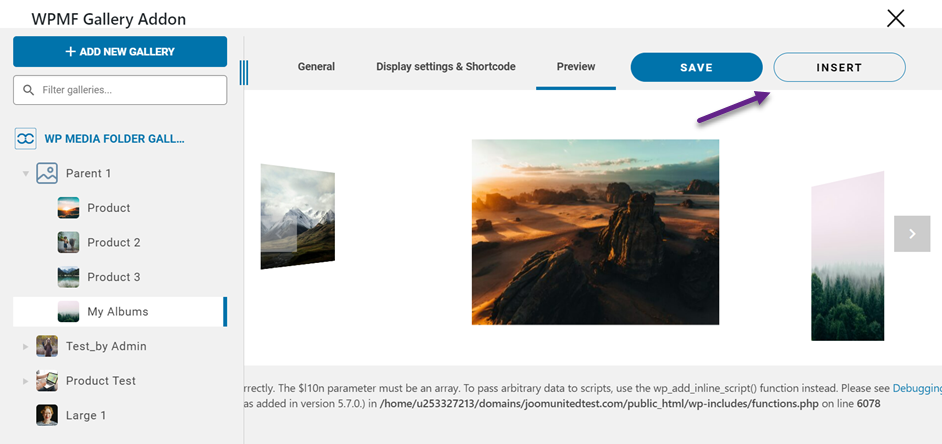 Click Insert  - Create a Photo Gallery with Albums in WordPress
