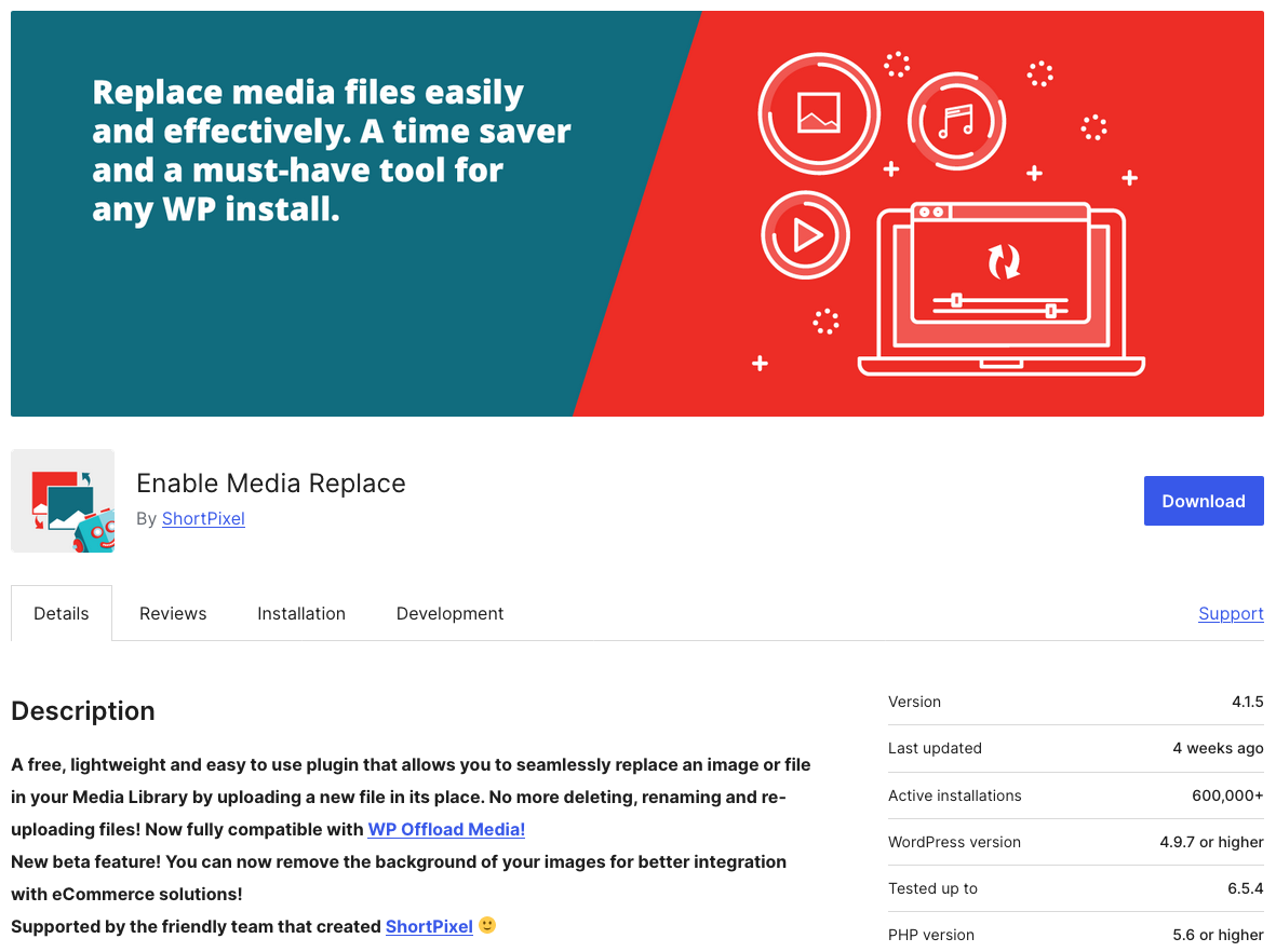 Enable Media Replace Plugin