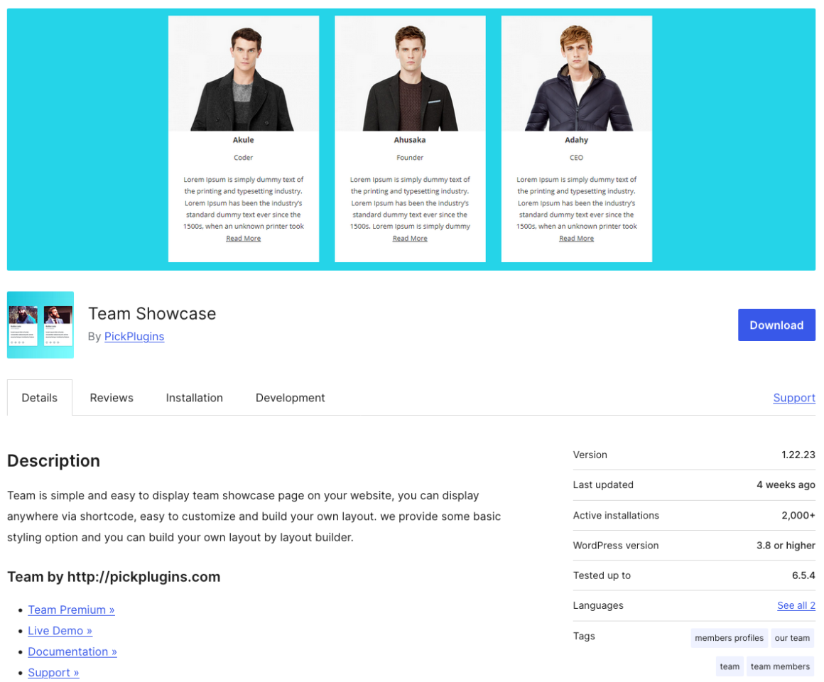 Плагин Team Showcase для WordPress