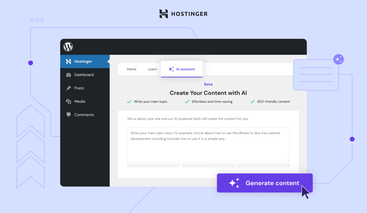 Hostinger AI Assistant – Os melhores plug-ins WordPress para seu site WordPress