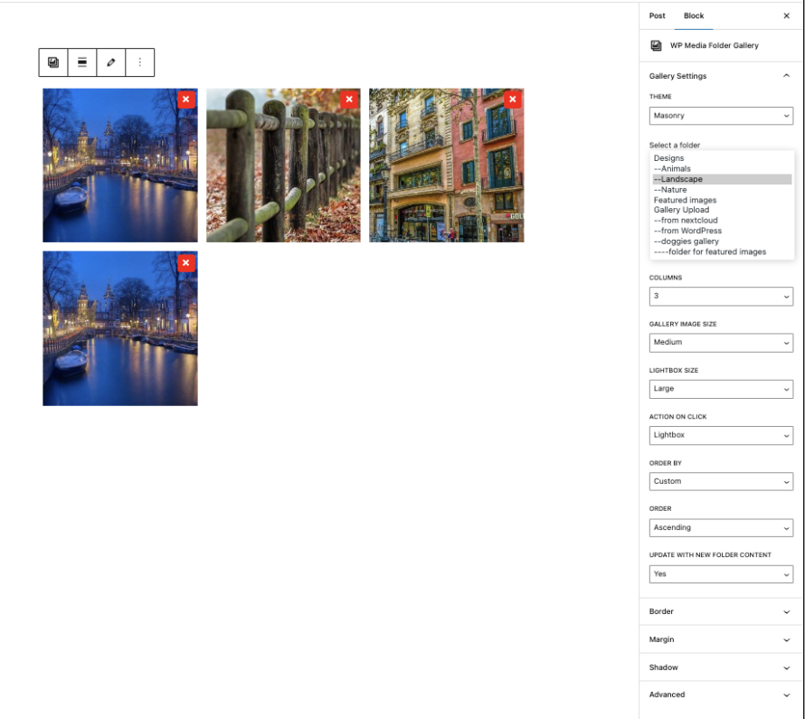 Gutenberg widget WP Media Folder Preview