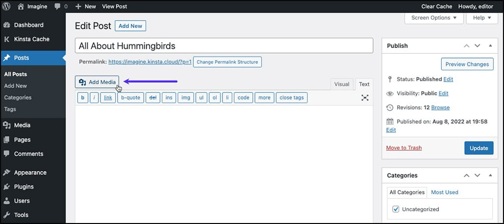 เพิ่มสื่อ - วิธีเพิ่มคำบรรยายภาพ WordPress