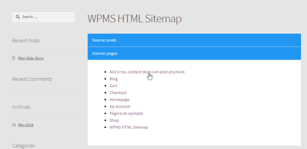 หน้าแผนผังเว็บไซต์ HTML WP Meta SEO