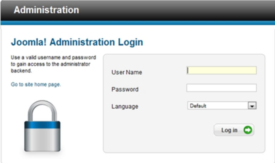 Página de administrador de Joomla