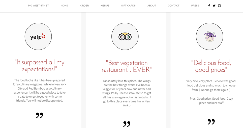 ソーシャルプルーフレビューの例 - WordPress でレストランのウェブサイトを構築する方法