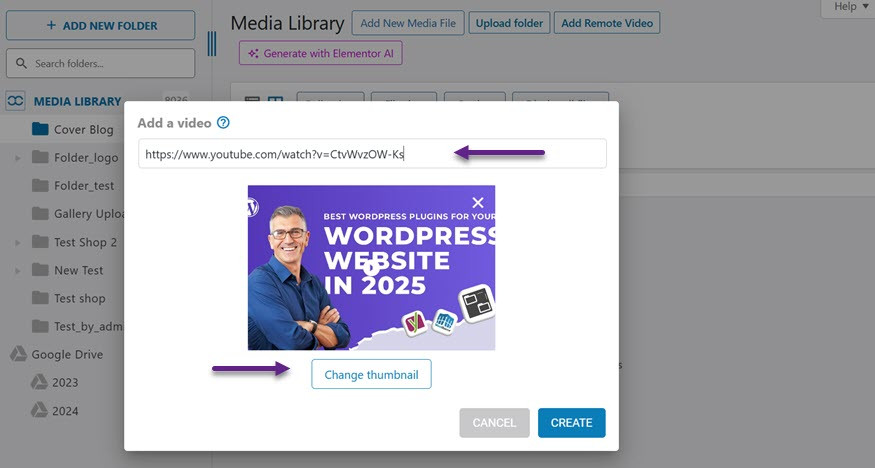 Add Remote Video - How to Create Folders in WordPress Media Library