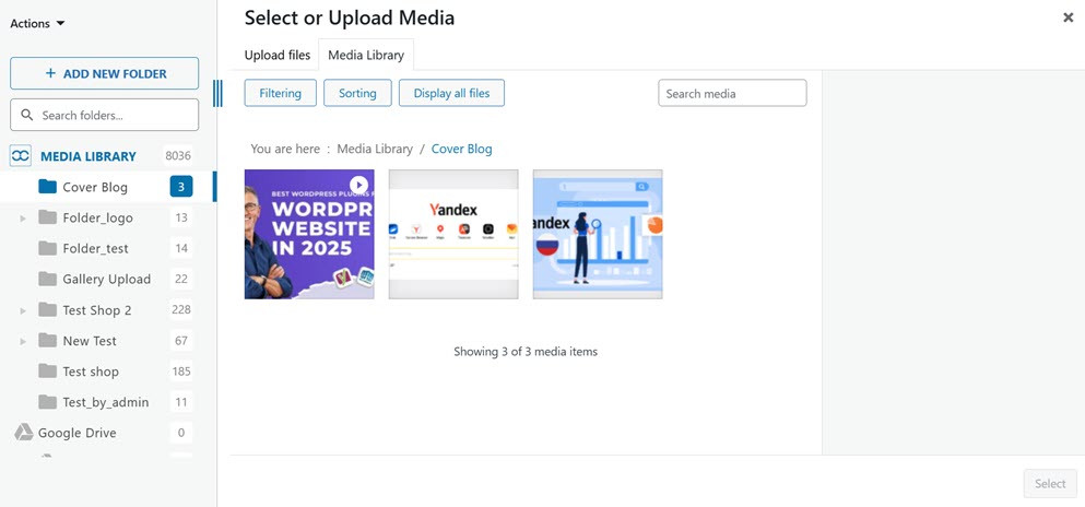 Select File to Upload - How to Create Folders in WordPress Media Library